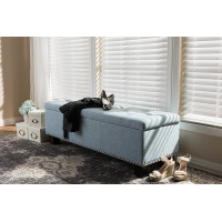 Baxton Studio BBT3136-OTTO-Light Blue-H1217-21 Hannah Modern and Contemporary Light Blue Fabric Upholstered Button-Tufting Storage Ottoman Bench